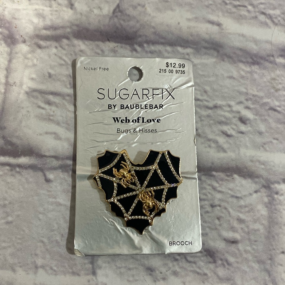 SUGARFIX BY BAUBLEBAR Halloween Web of Love Black Gold Rhinestone Web Brooch